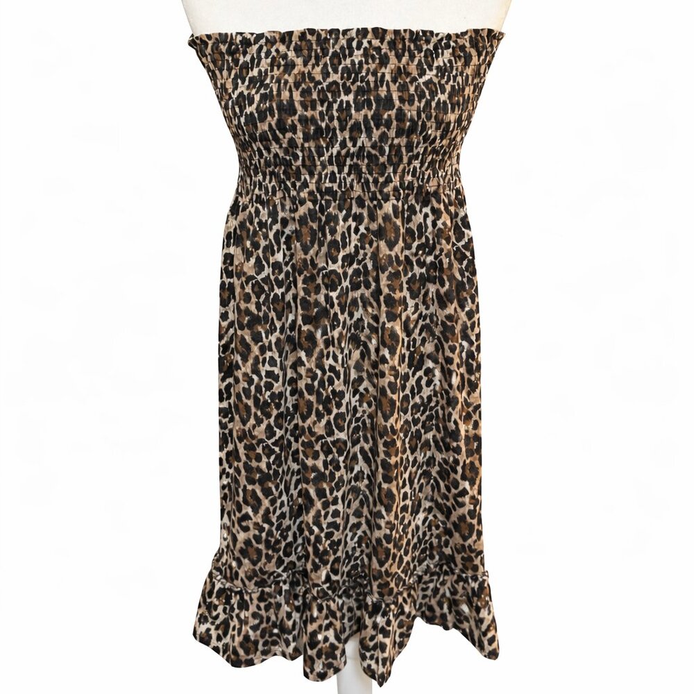 Leopard print strapless dress. Large.